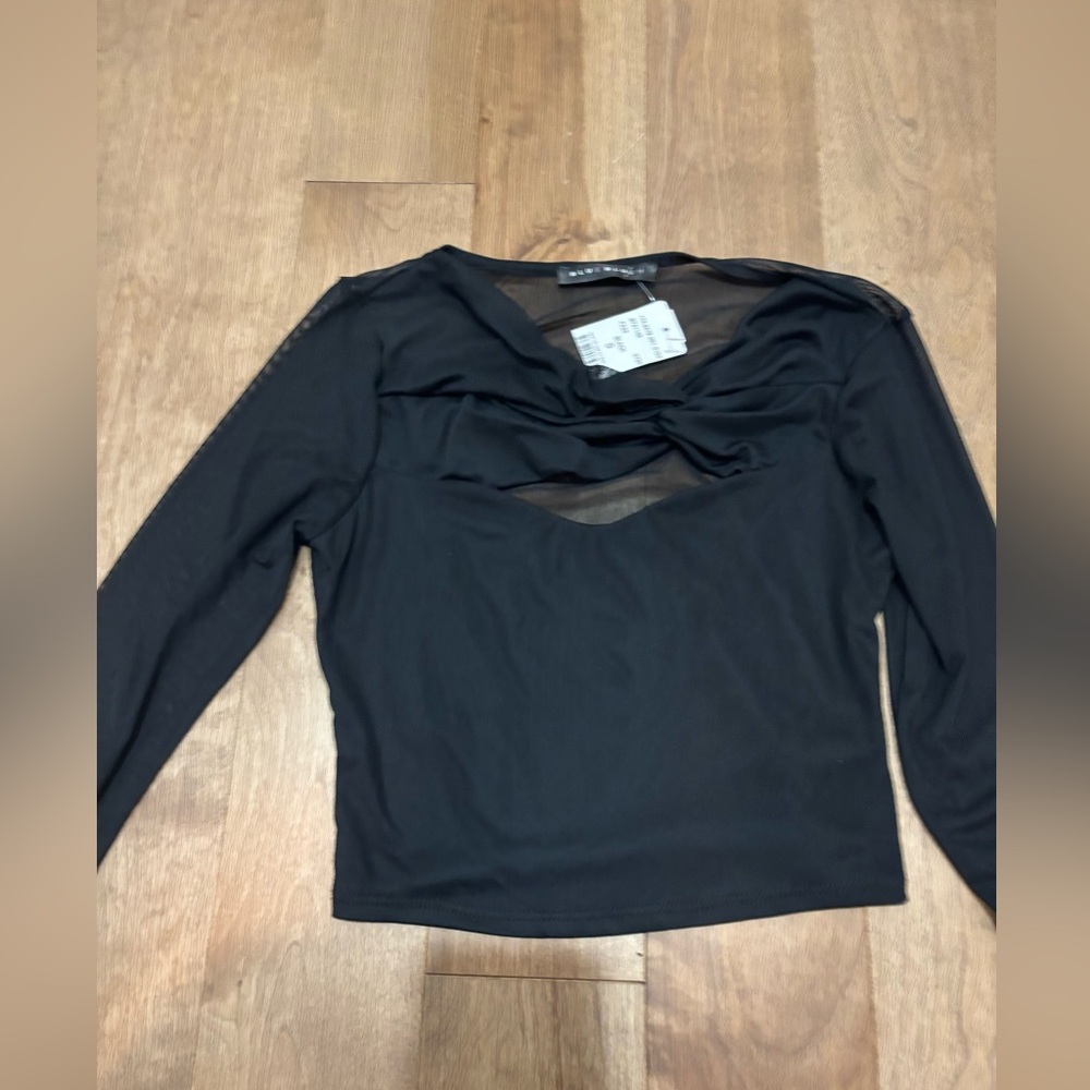 Blue Blush Black Cut Out Mesh Blouse